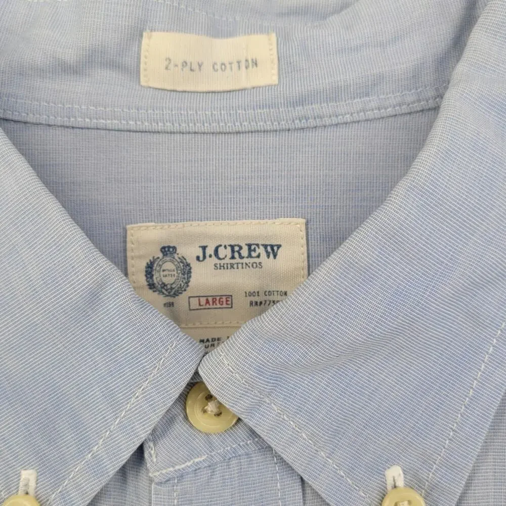 J Crew 2 Ply Cotton Dress Shirt Blue Mens L Classic Business Preppy Timeless